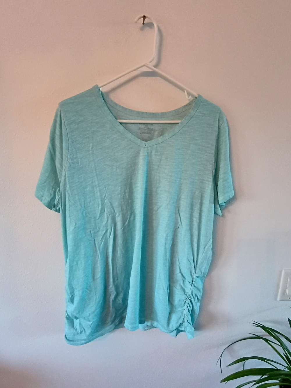 Lane Bryant 18/20 Seafoam Mint Ruched Side V Neck Cotton Slub Tee Plus Size
